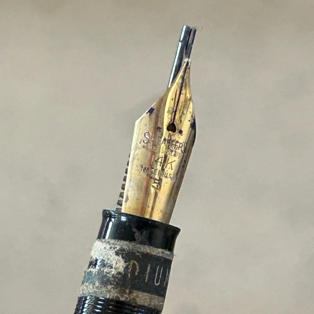 Sheaffer Vintage Fountain Pen 14K Gold Nib Lever Fill Green w Original Box